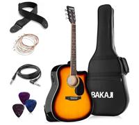 BAKAJI Guitarra electroacústica de 41 pulgadas con funda, kit de repuesto de cuerdas, púas, cable para amplificador y correa, guitarra folk con forma de cutaway para adultos y principiantes (Sunburst)