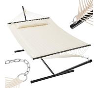 BAKAJI Hamaca de jardín con soporte brasileño y 1 cojín acolchado, marco resistente, estructura de acero, capacidad de carga 200 kg, ideal para exteriores e interiores (beige)