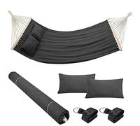 Bakaji Hamaca de jardín doble de 2 plazas, 232 x 148 cm, barras transversales de madera, revestimiento de polialgodón con 2 cojines y correas de diseño moderno para jardín, terraza, camping (antracita)