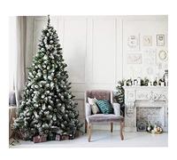 BAKAJI Harmony Marilleva - Árbol de Navidad Muy frondoso, Pino Verde nevado, con piñas y Base en Forma de Cruz de Hierro, Plegable, de altísima Calidad, Ramas Nevadas, fácil Montaje, Ramas con Gancho