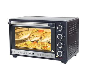 Bakaji Horno eléctrico ventilado, capacidad 38 litros, potencia 1600 W, temperatura hasta 230°, 4 funciones con luz interior, función temporizador giratorio