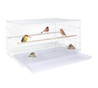 BAKAJI Jaula pajarera para pájaros con forma rectangular de 77,5 cm de metal, ideal para loros, periquitos, aves con bandeja deslizante y perchas de madera, jaula apilable (blanco)