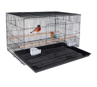 BAKAJI Jaula pajarera rectangular de 77,5 cm de metal ideal para loros, periquitos, aves con bandeja deslizante y perchas de madera, jaula apilable (negro)