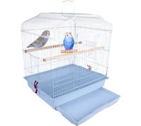 BAKAJI Jaula para pájaros con Bandeja Deslizante y Perchas de Madera, Jaula de Metal apilable, Ideal para Loros, periquitos, pájaros, 46,5 x 35,5 x 65,5 cm (Blanco)