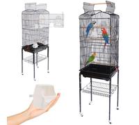BAKAJI Jaula para pájaros, Loros inseparables, Loros, jaulas de Loros, reposapiés y Ruedas, Techo corredizo y comedero, bancal de Madera, Bandeja extraíble (Negro)