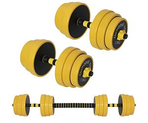 BAKAJI Juego 2 en 1 Mancuernas ajustables con barra de equilibrio, 25 kg (4 x 2,5 kg + 4 x 2 kg + 4 x 1,5 kg), revestimiento de goma de plumas antióxido antideslizante, gimnasio, fitness