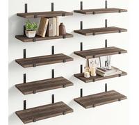 BAKAJI Juego de 10 estantes flotantes de Pared de Madera, estantes de Pared Multiusos con Soportes de Metal, Ideales para Dormitorio, salón, Cocina, baño, librería, Ahorro de Espacio, 40 x 15 cm