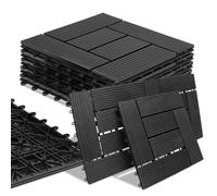 BAKAJI Juego de 11 piezas de azulejos WPC de jardín exterior, patio, balcón, suelo con drenaje de agua, azulejos de montaje empotrado, resistente a los agentes atmosféricos, diseño incrustado