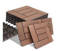 BAKAJI Juego de 11 piezas de azulejos WPC para jardín exterior, patio, balcón, suelo con drenaje de agua, azulejos de montaje empotrado, resistente a los agentes atmosféricos, diseño incrustado
