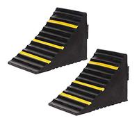 Bakaji Juego de 2 cuñas de goma dura de goma dura de Ebanite para ruedas con superficie antideslizante, tiras reflectantes y asa para transporte, tamaño 25 x 15 x 19 cm