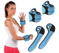 BAKAJI Juego de 2 pesas para muñecas de 1 kg para entrenamiento de gimnasio, fitness, entrenamiento muscular de tela de neopreno con orificio para el pulgar peso total 2 kg, azul