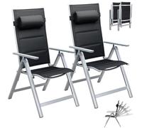 BAKAJI Juego de 2 sillas de jardín con Respaldo Alto, Extra Acolchadas, Plegables, Estructura y reposabrazos de Aluminio, con cojín reposacabezas/Lumbar, Ajustables en 8 Posiciones, para Exteriores