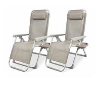 BAKAJI Juego de 2 sillas Gravity Luxor con bandeja portaobjetos, reposapiés, cojín para terraza, patio, cero gravedad, plegable y ahorra espacio, estructura resistente y revestimiento de textileno