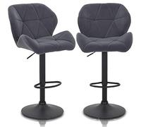 BAKAJI Juego de 2 taburetes Altos de Bar con Asiento y Respaldo ergonómico de Terciopelo, Taburete con Altura Ajustable de 83-104 cm, Base de Metal y reposapiés, diseño Moderno, Color Gris Oscuro