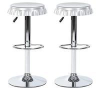 BAKAJI Juego de 2 taburetes de bar y cocina de forma alta tapa de botella giratoria reposapiés cromado/gris hogar cocina salón comedor hogar diseño taburete