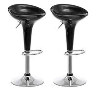 BAKAJI Juego de 2 taburetes para Cocina, diseño Moderno, Base de Acero Cromado, Asiento de ABS, Taburete Giratorio con Altura Ajustable y reposapiés (Negro)