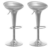 BAKAJI Juego de 2 taburetes para Cocina, diseño Moderno, Base de Acero Cromado, Asiento de ABS, Taburete Giratorio con Altura Ajustable y reposapiés (Gris)