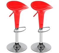 BAKAJI Juego de 2 taburetes para Cocina, diseño Moderno, Base de Acero Cromado, Asiento de ABS, Taburete Giratorio con Altura Ajustable y reposapiés (Rojo)