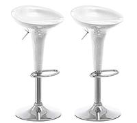 BAKAJI Juego de 2 taburetes para Cocina, diseño Moderno, Base de Acero Cromado, Asiento de ABS, Taburete Giratorio con Altura Ajustable y reposapiés (Blanco)