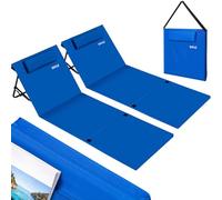 BAKAJI Juego de 2 tumbonas de playa, esterilla de playa plegable, impermeable y ajustable hasta 5 posiciones, cierre con bolsa de transporte, soporte para asiento trasero acolchado (azul)