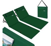 BAKAJI Juego de 2 tumbonas de playa, esterilla de playa plegable, impermeable y ajustable hasta 5 posiciones, cierre con bolsa de transporte, soporte para asiento trasero acolchado (verde)
