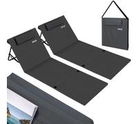 BAKAJI Juego de 2 tumbonas de playa, esterilla de playa plegable, impermeable y ajustable hasta 5 posiciones, cierre con bolsa de transporte, soporte para asiento trasero acolchado (gris)