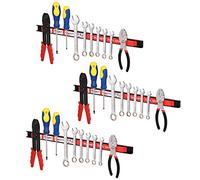 BAKAJI 8055205793617 Juego de 3 Barras magnéticas para Herramientas de Trabajo y Cuchillos de 20/30/45 cm Kit de Montaje Incluido (3 x 46 cm), Negro