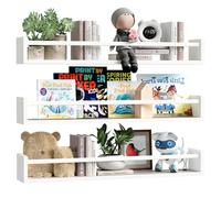 BAKAJI Juego de 3 estantes de Pared de Madera, estantes de Pared Multiusos y Barra de protección de Objetos, estantería para Dormitorio, salón, Cocina, baño, librería para Ahorrar Espacio, 3 x 60 cm
