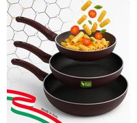 BAKAJI Juego de 3 sartenes de abeja con revestimiento interior antiadherente de nido de abeja, diámetro 20-24-28 cm, sin PFOA, cocción homogénea, mango térmico Cool Touch, ideal para cocinas de gas de