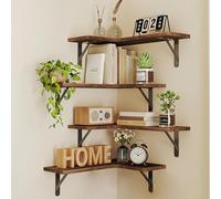 BAKAJI Juego de 4 estantes de Madera angulares, estantería esquinera para Montaje en Pared, Barras de Metal, estantería para Dormitorio, salón, Cocina, baño, librería ahorradora de Espacio (Roble)