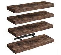 BAKAJI Juego de 4 estantes de Pared de Madera Maciza, estantes de Pared Multiusos con Soportes retráctiles de Metal, estantería para Dormitorio, salón, Cocina, baño, 40 x 14 x 3 cm (Roble)