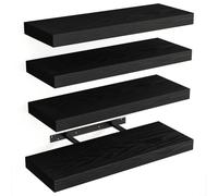 BAKAJI Juego de 4 estantes de Pared de Madera Maciza, estantes de Pared Multiusos con Soportes retráctiles de Metal, estantería para Dormitorio, salón, Cocina, baño, 40 x 14 x 3 cm (Negro)