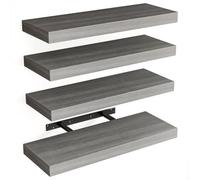 BAKAJI Juego de 4 estantes de Pared de Madera Maciza, estantes de Pared Multiusos con Soportes retráctiles de Metal, estantería para Dormitorio, salón, Cocina, baño, 40 x 14 x 3 cm (Gris)