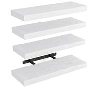 BAKAJI Juego de 4 estantes de Pared de Madera Maciza, estantes de Pared Multiusos con Soportes retráctiles de Metal, estantería para Dormitorio, salón, Cocina, baño, 40 x 14 x 3 cm (Blanco)