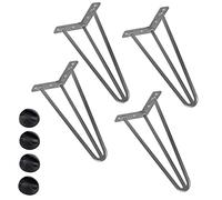 BAKAJI Juego de 4 patas de mesa, altura 36 cm, de metal, patas para mesa de café, sofá, taburetes y muebles con patas antideslizantes, diseño moderno industrial, color gris, kit de montaje incluido
