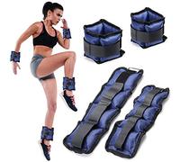 BAKAJI Juego de 4 Pesas para muñecas y Tobillos de 2 kg + 1 kg Ejercicio Gimnasio Aeróbico Fitness Mejoramiento Muscular de Neopreno con Cierre de Rasgado y Hebilla Ajustable (Azul)