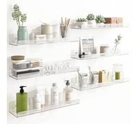 BAKAJI Juego de 6 estantes de plástico Transparente de Pared, diseño Moderno, estantería de Pared Multiusos, Organizador para Dormitorio, salón, Cocina, baño, librería Ahorra Espacio, 38 x 10 x 5 cm