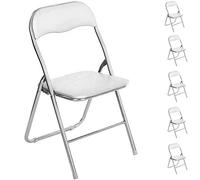 BAKAJI Juego de 6 sillas Acolchadas Plegables para Ahorrar Espacio de la Silla con Estructura Tubular de Metal, Remaches de PVC, diseño Moderno para el Comedor de la Cocina (Blanco)