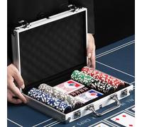 BAKAJI Juego de maletín de póquer de Aluminio, Paquete de Juego Profesional con 2 Barajas de Cartas, 5 Dados, botón del Distribuidor, Maleta Ideal para Texas Hold'em y Blackjack (200