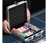 BAKAJI Juego de maletín de póquer de Aluminio, Paquete de Juego Profesional con 2 Barajas de Cartas, 5 Dados, botón del Distribuidor, Maleta Ideal para Texas Hold'em y Blackjack (100