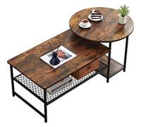 BAKAJI Juego de mesas de café 2 en 1 divisibles, mesas Bajas separables con 4 estantes de Apoyo, Mesa Baja de diseño Industrial, Ideal para salón, Oficina, Estructura Negra y estantes Nogal