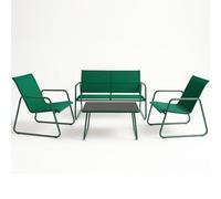 BAKAJI Juego de salón de jardín con 2 sillas, sofá y mesa con revestimiento de tela transpirable, sillones de exterior con mesa y sofá, ideal para patio, balcón, bistró, restaurante (verde)