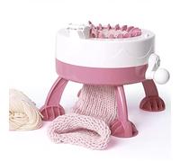 BAKAJI Juguete de punto mágico con marco de manivela con 2 ovillos de lana y agujas para ganchillo, color rosa antiguo, juego ideal para niños, creación de sombreros y bufandas, juegos educativos