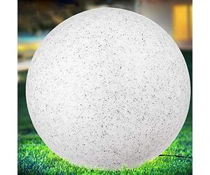 Bakaji - Lámpara de diseño bola de jardín, diámetro 40 cm, iluminación exterior de suelo o mesa, casquillo E27, bombilla máx. 35 W, decoración efecto piedra con piquetas de fijación al suelo