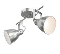 Bakaji Lámpara de pared o techo con foco portalámparas direccionable estructura de metal plateado diseño moderno industrial casquillo E14 bombilla máx. 25 W iluminación casa (2 luces)