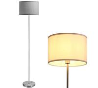 BAKAJI Lámpara de pie de pie, bombilla E27, máx. 60 W, base redonda de metal cromado, pantalla de tela, diseño moderno, encendido con pedal, altura 160 cm (gris)