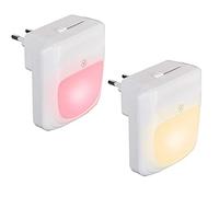 BAKAJI Lámparas de noche 6 LED, 3 funciones, blanco cálido, blanco frío, RGB, cambio de color, iluminación regulable, seguridad, sensor crepuscular, plástico acrílico, diseño 2