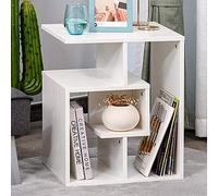 BAKAJI Librería baja estantería 4 estantes de madera MDF mesa café lateral sofá diseño moderno decoración para salón salón casa u oficina tamaño 45 x 40 x 55 cm (blanco)