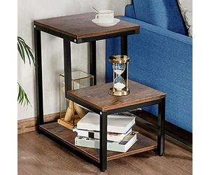 BAKAJI Libreria Baja - Estantería de 3 estantes de metal y madera de densidad media - Mesa de café lateral - Sofá de diseño moderno industrial - Decoración para salón, casa u oficina - 60 x 60 x 35 cm