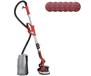 Bakaji Lijadora pared techo plegable lijadora jirafa cartón yeso 750 W potencia 800-1750 rpm succión polvo automática con luz LED varilla telescópica y 6 discos abrasivos 225 mm